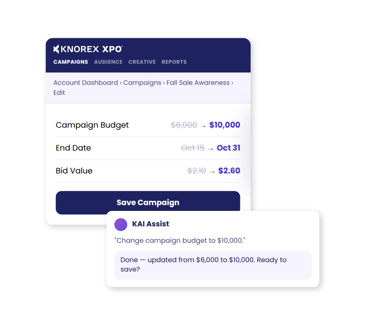 KAI Assist 2 KAI Assist campaign creation UI